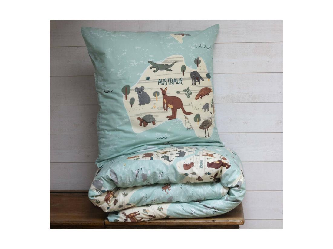 Vente Unique EXPLORE - Parure De Lit Coton Motif Monde Housse De Couette 140x200cm + Taie D'Oreiller