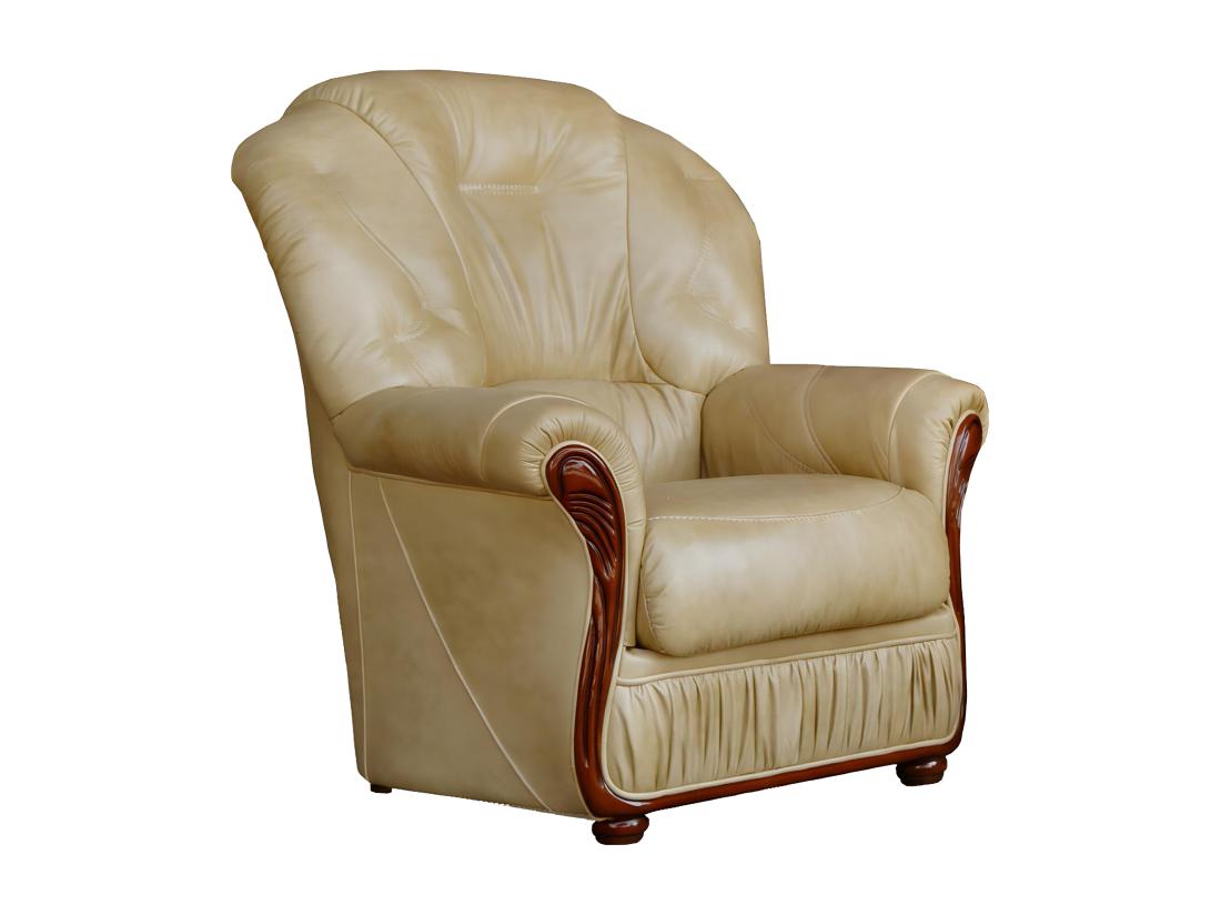 vente unique Fauteuil 100% cuir de buffle beige DAPHNE