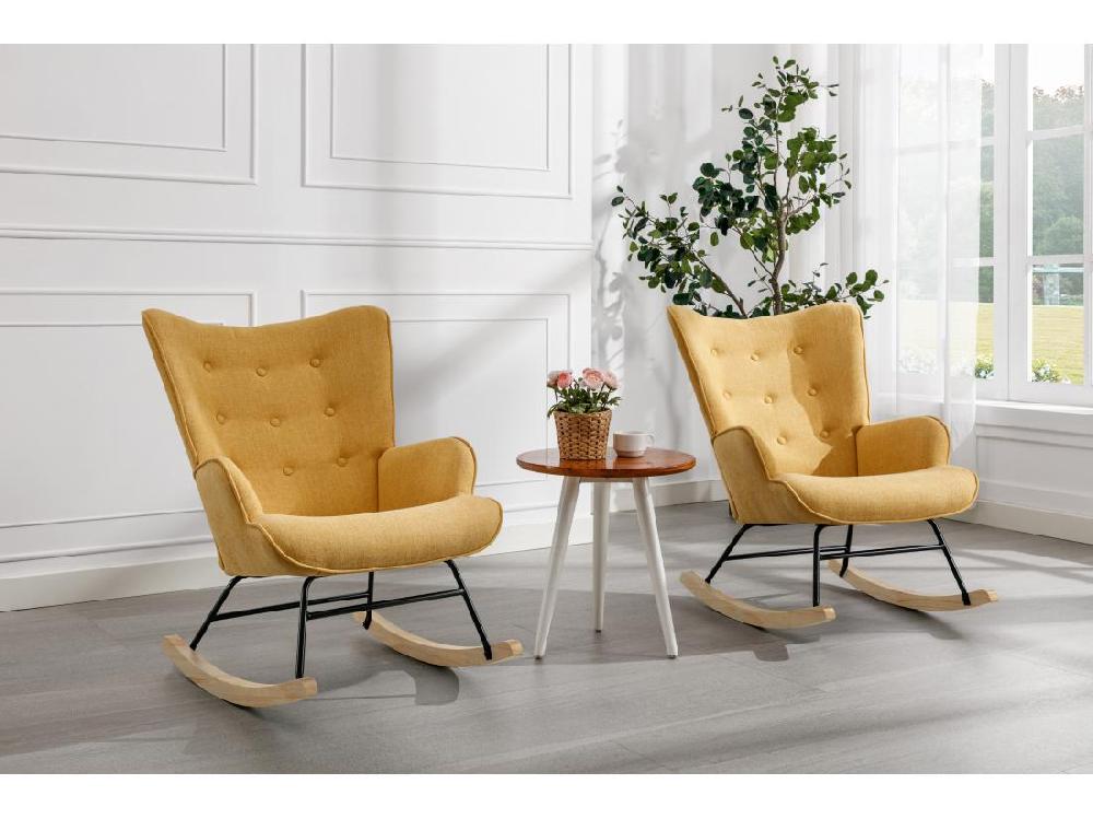 vente unique Fauteuil à bascule en tissu chiné jaune moutarde ELMINA II