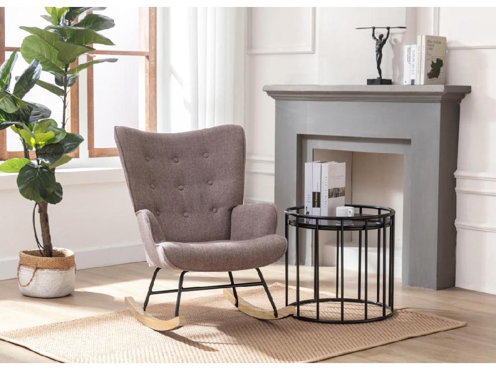 vente unique Fauteuil à bascule en tissu chiné taupe ELMINA II