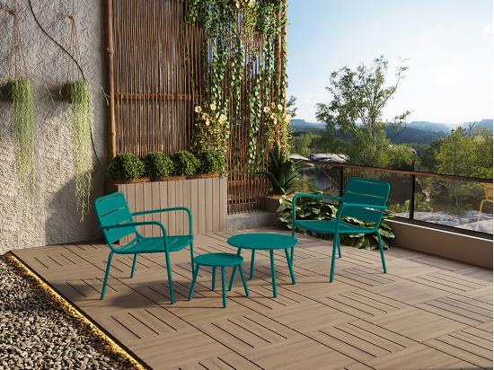 Vente Unique Fauteuil Bas De Jardin Empilable En Métal - Bleu Canard - MIRMANDE De MYLIA