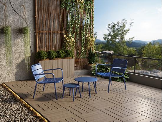 Vente Unique Fauteuil Bas De Jardin Empilable En Métal - Bleu Nuit - MIRMANDE De MYLIA