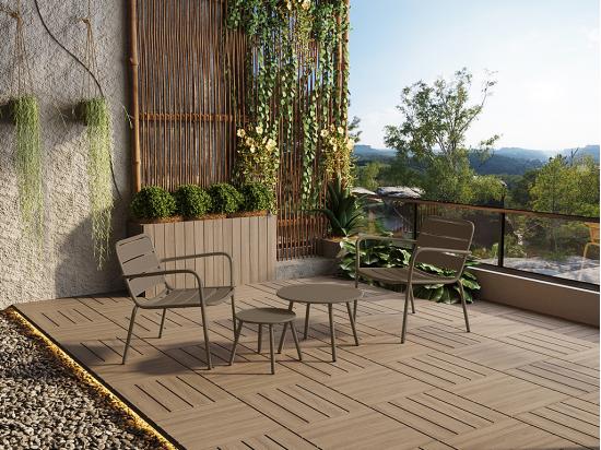 Vente Unique Fauteuil Bas De Jardin Empilable En Métal - Taupe - MIRMANDE De MYLIA
