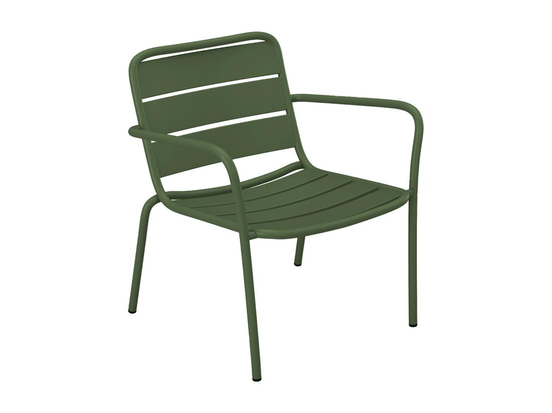 Vente Unique Fauteuil Bas De Jardin Empilable + Repose Pied En Métal - Kaki - MIRMANDE De MYLIA