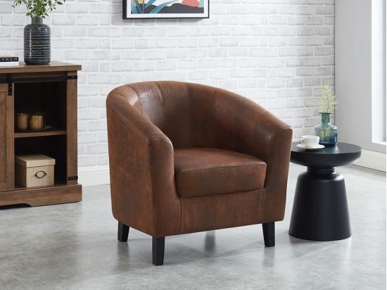 vente unique Fauteuil cabriolet en microfibre vieillie marron CRISTOBAL II