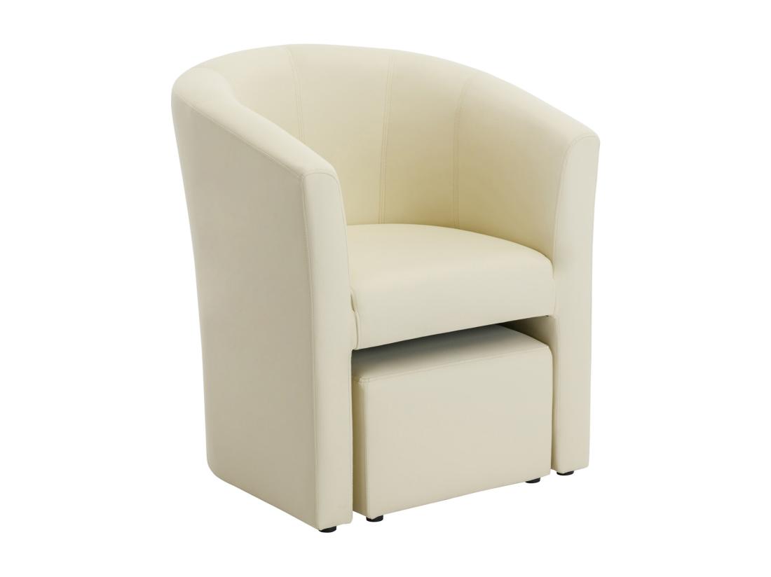Vente Unique Fauteuil Cabriolet Et Pouf En Simili Beige JOVANA