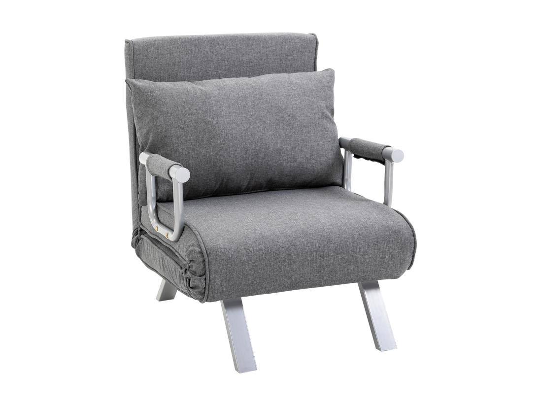 Vente Unique Fauteuil Chauffeuse Canapé-lit Convertible 1 Place Déhoussable Grand Confort Coussin Pieds Accoudoirs Métal Lin Gris Clair