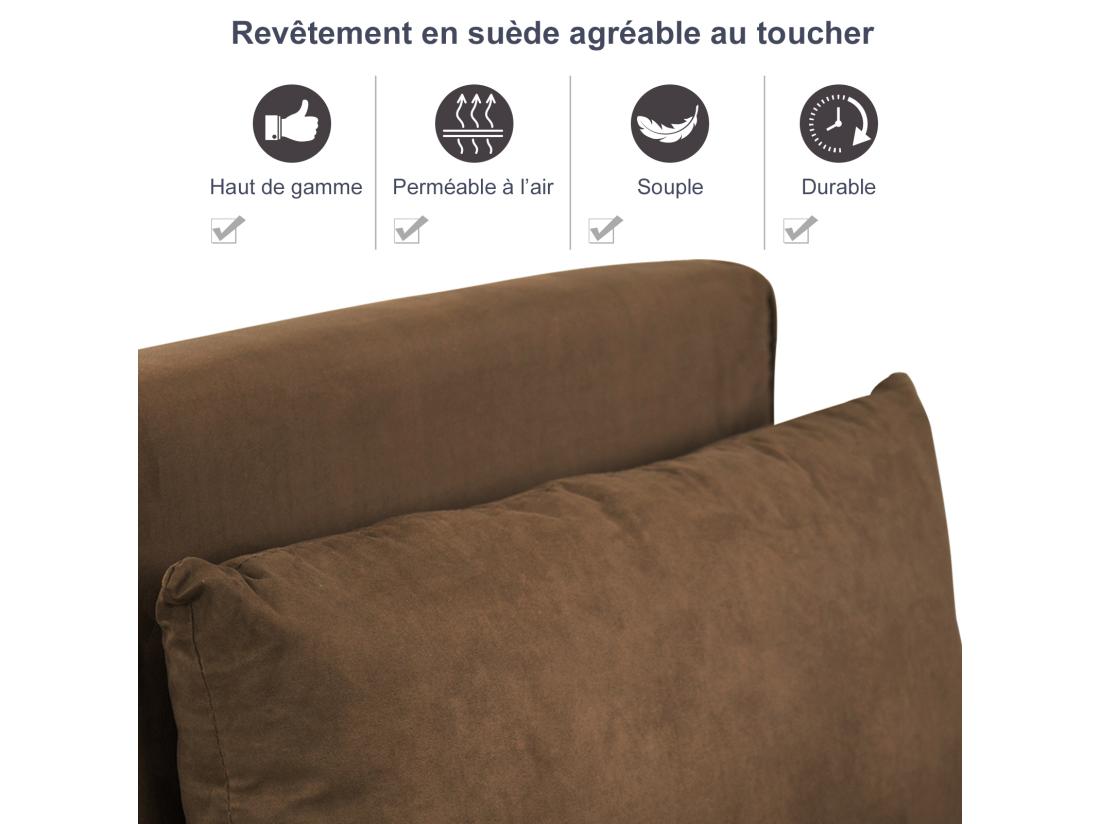 Vente Unique Fauteuil Chauffeuse Canapé-lit Convertible 1 Place Déhoussable Grand Confort Coussin Pieds Accoudoirs Métal Suède Marron