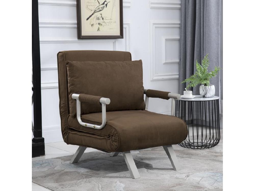 vente unique Fauteuil chauffeuse canapé-lit convertible 1 place déhoussable grand confort coussin pieds accoudoirs métal suède marron