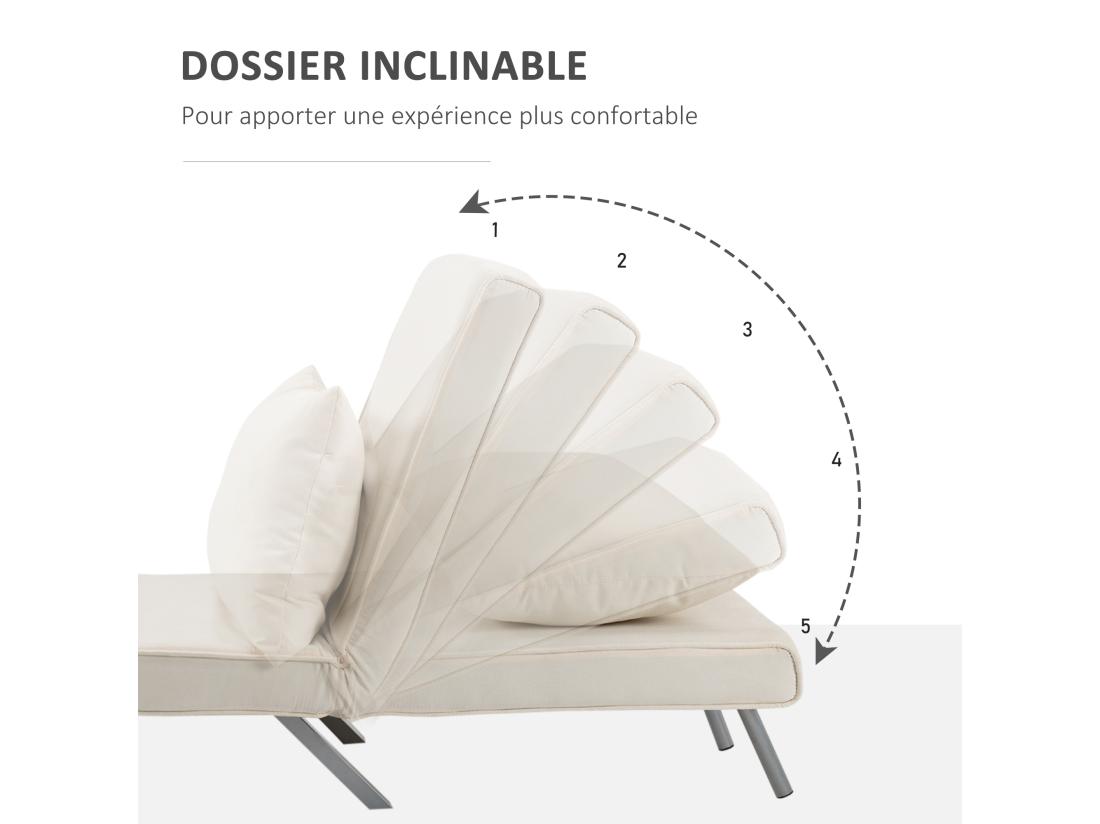 Vente Unique Fauteuil Chauffeuse Canapé-lit Convertible 1 Place Déhoussable Grand Confort Coussin Pieds Accoudoirs Métal Suède Crème