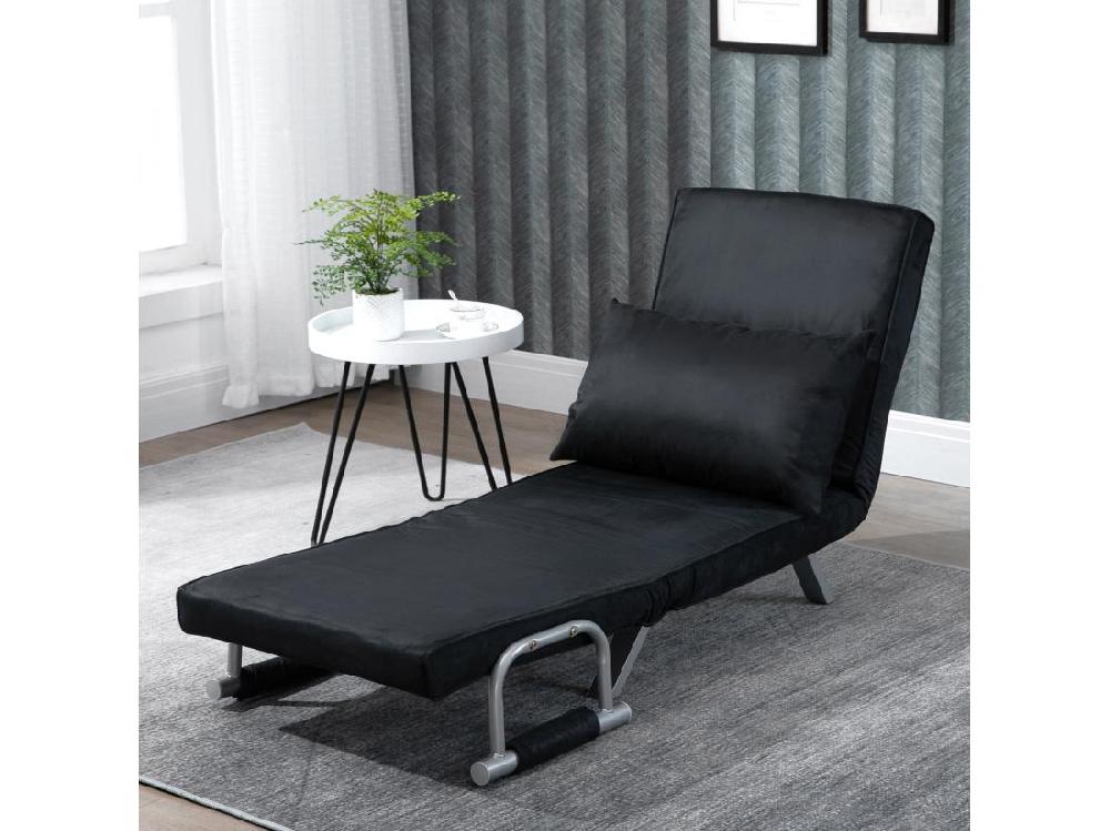 Vente Unique Fauteuil Chauffeuse Canapé-lit Convertible 1 Place Déhoussable Grand Confort Coussin Pieds Accoudoirs Métal Suède Noir