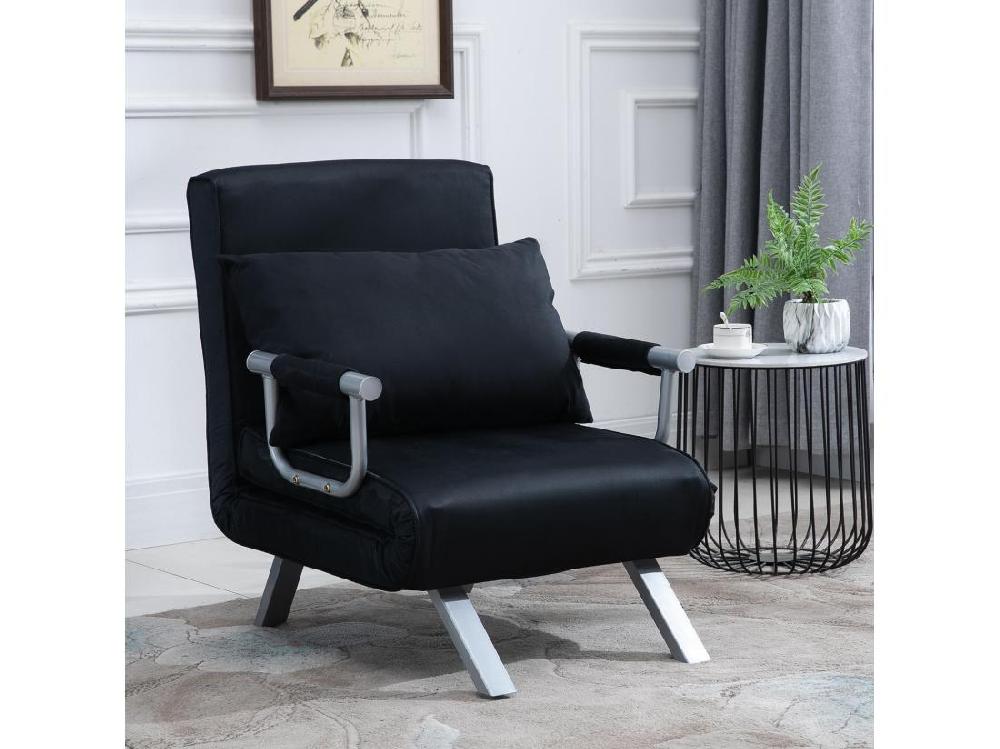 vente unique Fauteuil chauffeuse canapé-lit convertible 1 place déhoussable grand confort coussin pieds accoudoirs métal suède noir