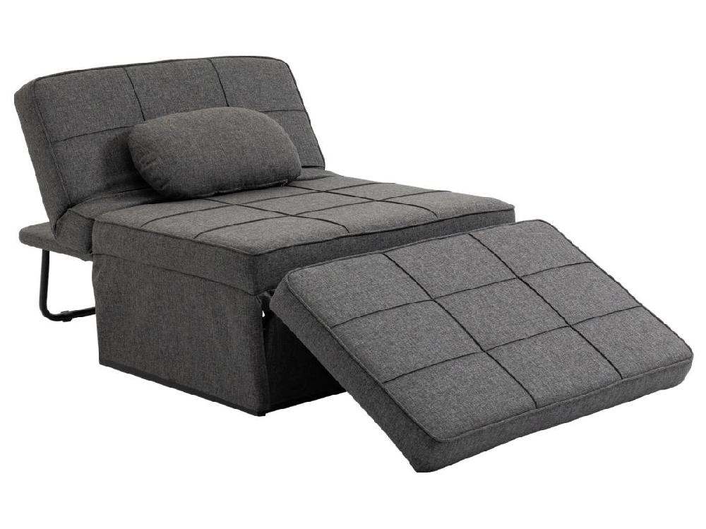 Vente Unique Fauteuil Chauffeuse Chaise Longue Pouf 3 En 1 Dossier Inclinable 5 Niveaux Repose-pied Rabattable Châssis Métal Noir Lin Gris