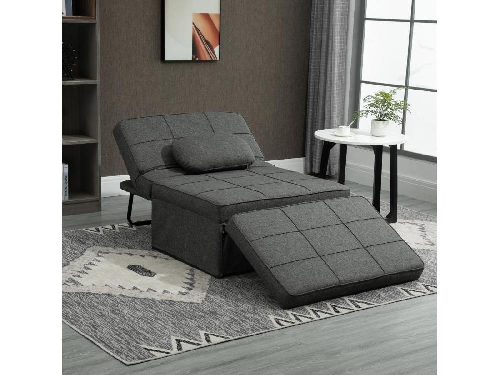 vente unique Fauteuil chauffeuse chaise longue pouf 3 en 1 dossier inclinable 5 niveaux repose-pied rabattable châssis métal noir lin gris