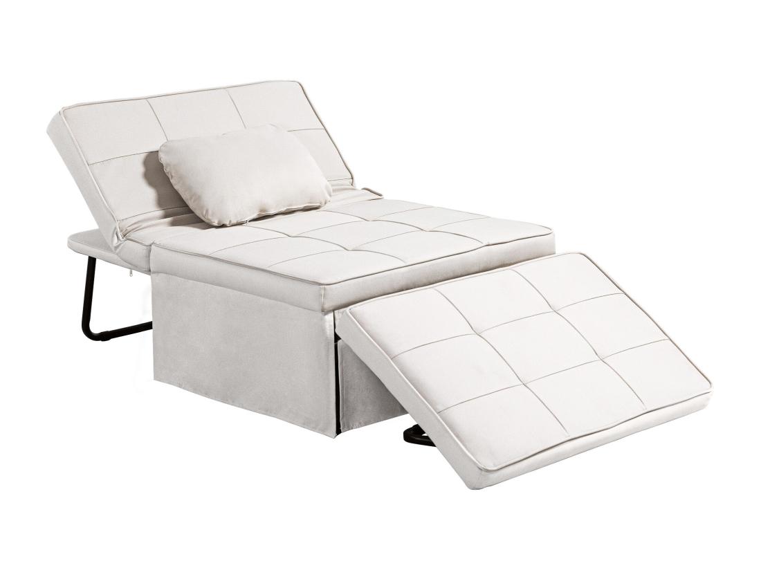 vente unique Fauteuil chauffeuse chaise longue pouf 3 en 1 dossier inclinable 5 niveaux repose-pied rabattable châssis métal noir lin crème