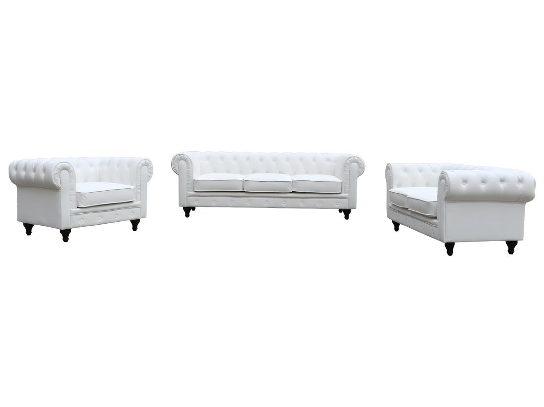 Vente Unique Fauteuil Chesterfield "Aliza" - 111 X 82 X 70 Cm - Blanc
