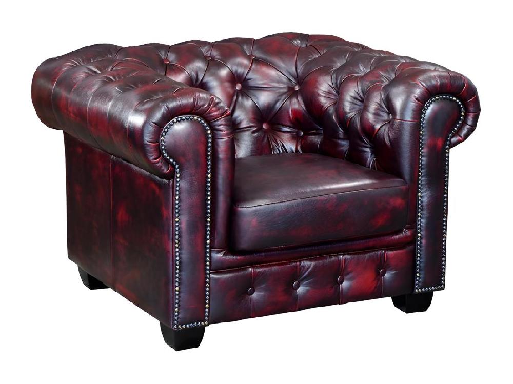 Vente Unique Fauteuil Chesterfield BRENTON 100% Cuir De Buffle - Bordeaux
