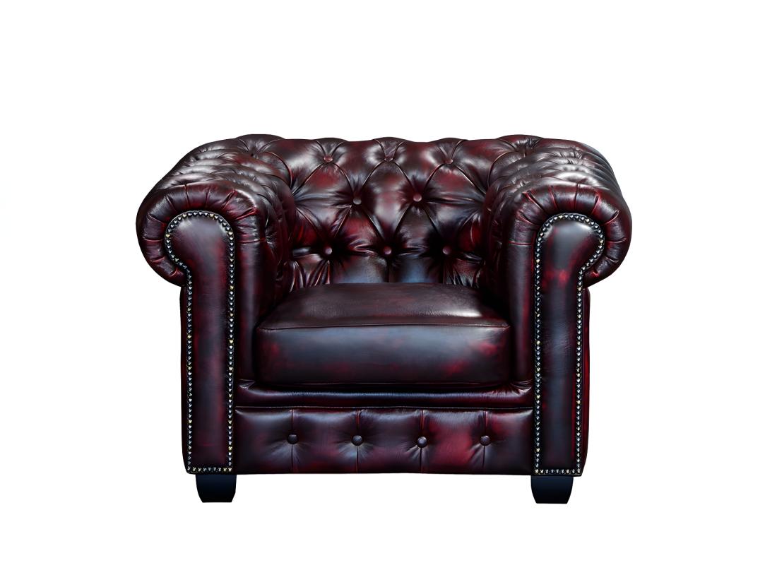 vente unique Fauteuil chesterfield BRENTON 100% cuir de buffle - Bordeaux