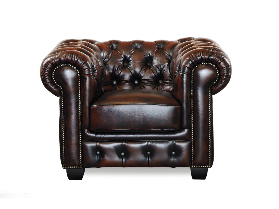 Vente Unique Fauteuil Chesterfield BRENTON 100% Cuir De Buffle - Marron Reflets Châtains