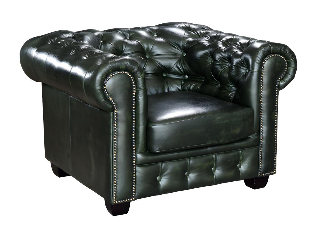 Vente Unique Fauteuil Chesterfield BRENTON 100% Cuir De Buffle - Vert Empire