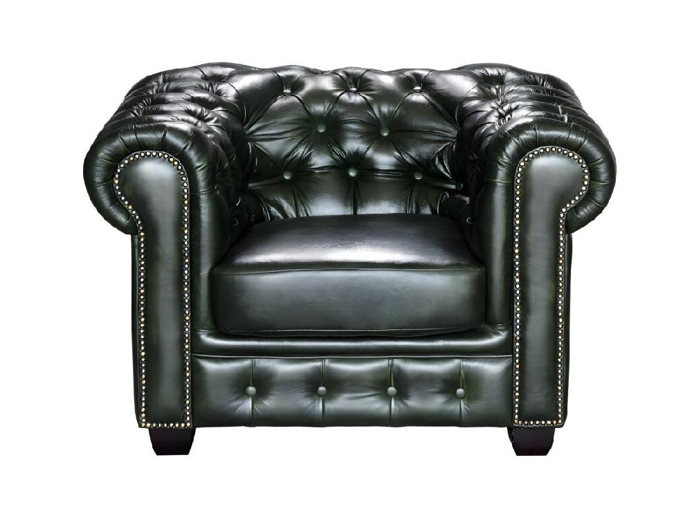 vente unique Fauteuil chesterfield BRENTON 100% cuir de buffle - Vert empire