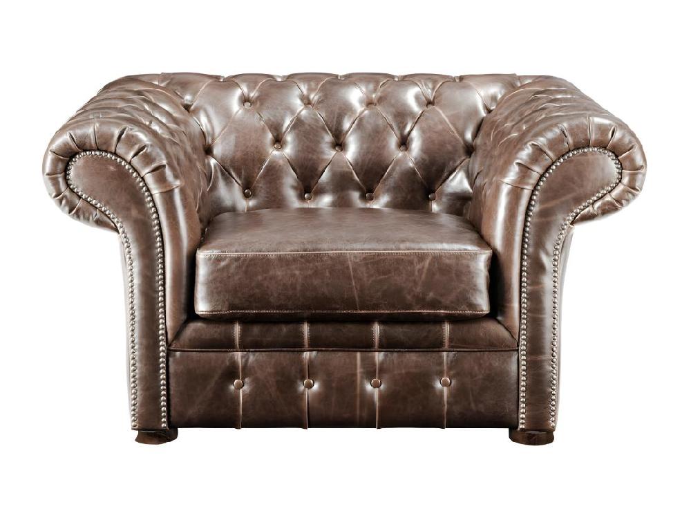 Vente Unique Fauteuil Chesterfield CLOTAIRE 100% Cuir Vieilli