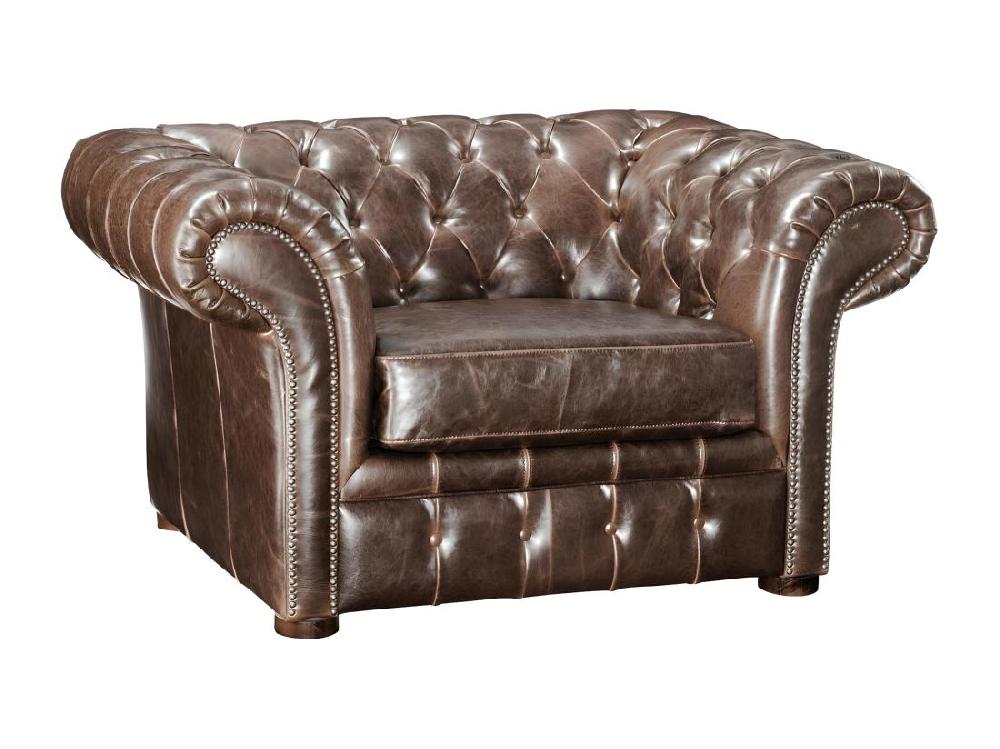 Vente Unique Fauteuil Chesterfield CLOTAIRE 100% Cuir Vieilli