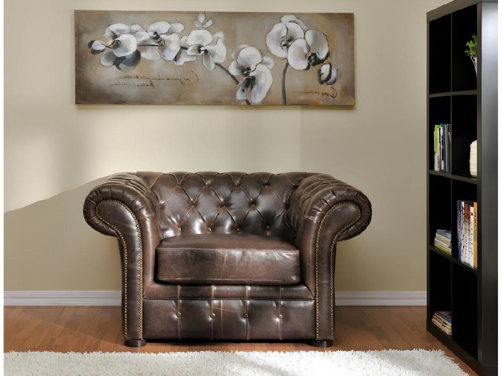 vente unique Fauteuil chesterfield CLOTAIRE 100% cuir vieilli