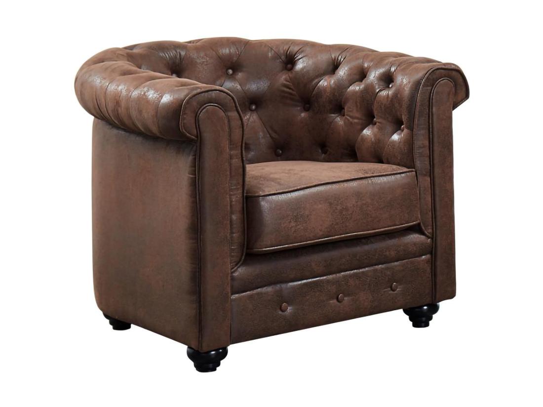 Vente Unique Fauteuil CHESTERFIELD En Microfibre Aspect Cuir Vieilli