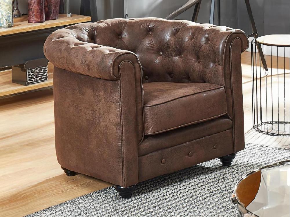 vente unique Fauteuil CHESTERFIELD en microfibre aspect cuir vieilli