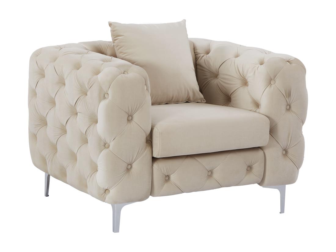 Vente Unique Fauteuil Chesterfield En Velours Beige EDWINA