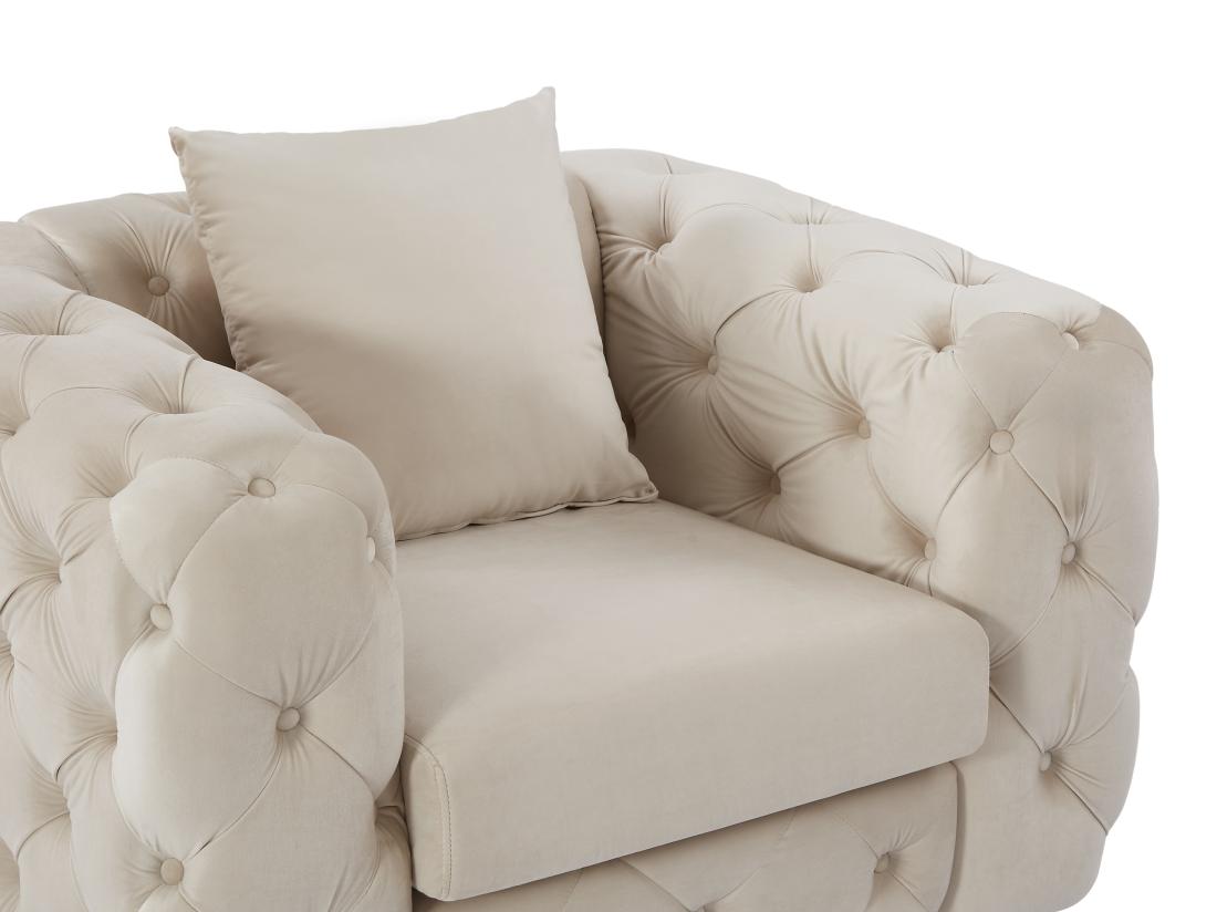 Vente Unique Fauteuil Chesterfield En Velours Beige EDWINA