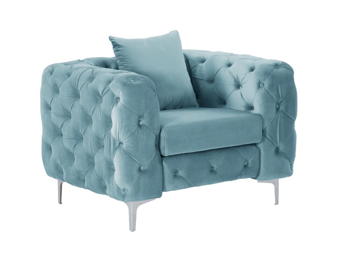 Vente Unique Fauteuil Chesterfield En Velours Bleu Pastel EDWINA