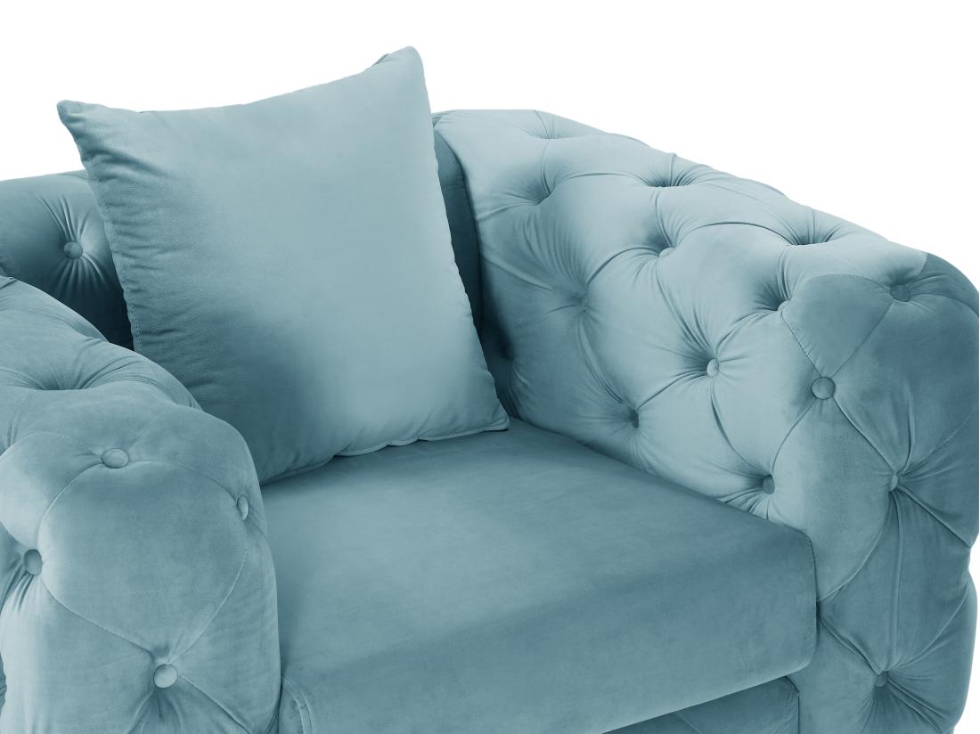 Vente Unique Fauteuil Chesterfield En Velours Bleu Pastel EDWINA