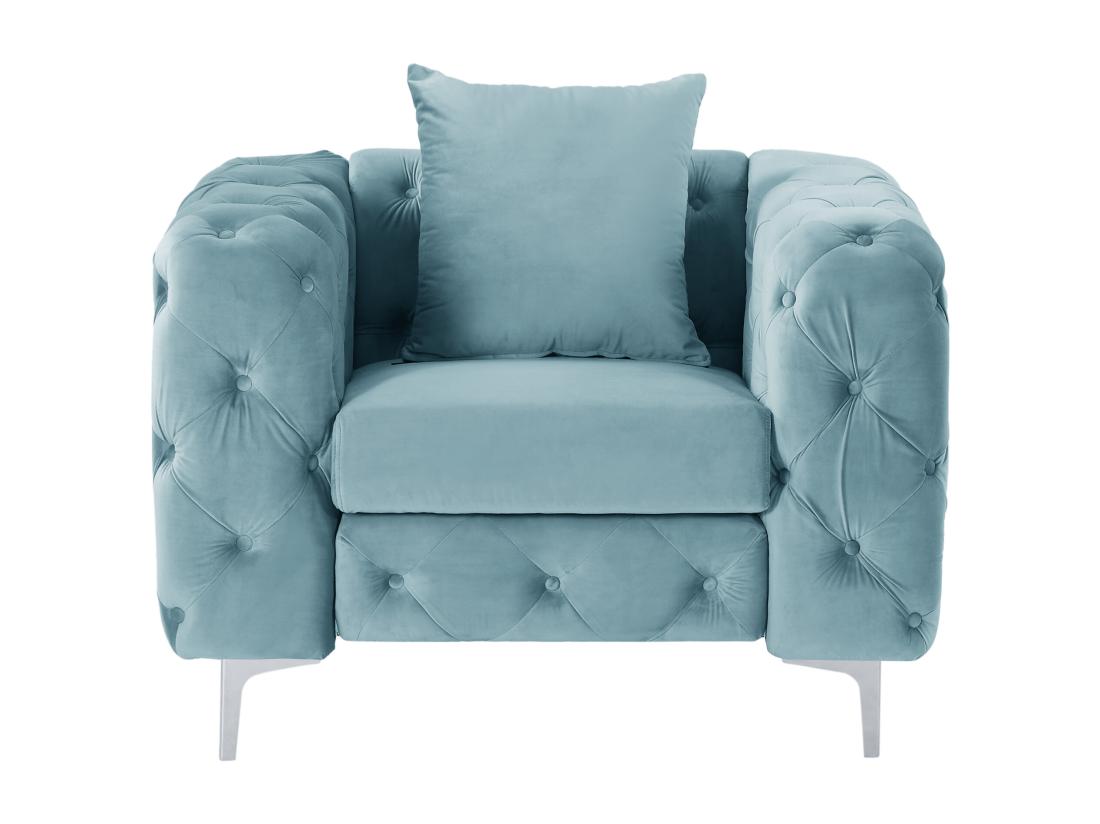 vente unique Fauteuil chesterfield en velours bleu pastel EDWINA