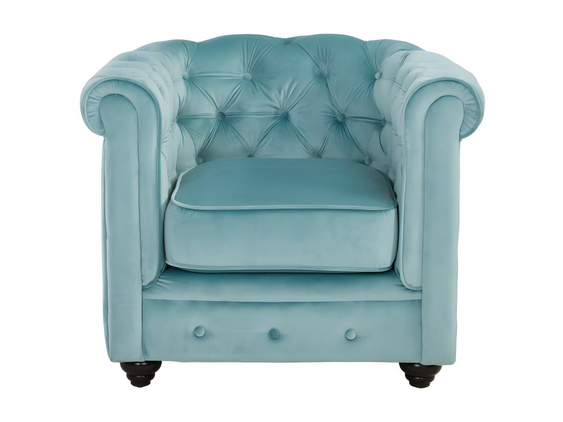 Vente Unique Fauteuil CHESTERFIELD - Velours Bleu Pastel