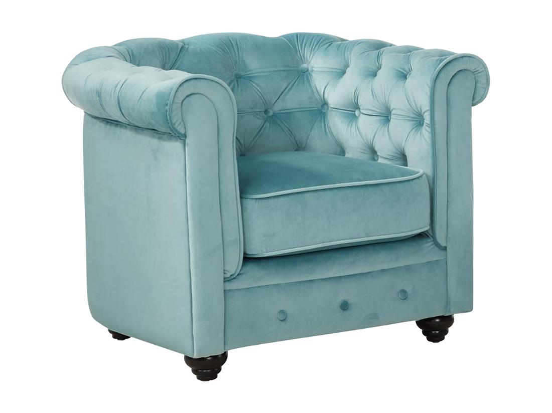 Vente Unique Fauteuil CHESTERFIELD - Velours Bleu Pastel