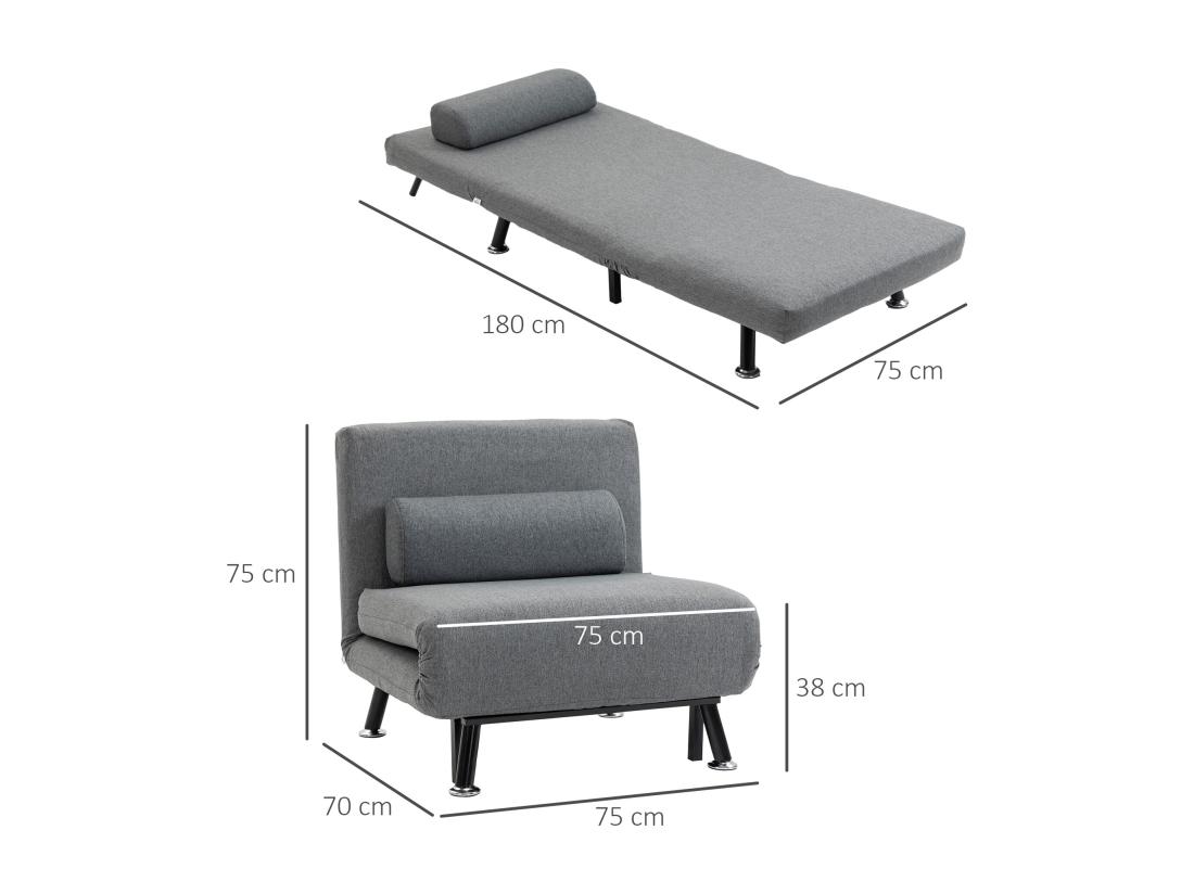 Vente Unique Fauteuil Convertible 3 En 1 Chauffeuse Lit Avec Coussin Gris