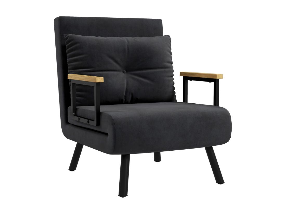 Vente Unique Fauteuil Convertible 3 En 1 Chauffeuse Lit Dossier Réglable Coussin Accoudoirs Bois Velours Noir