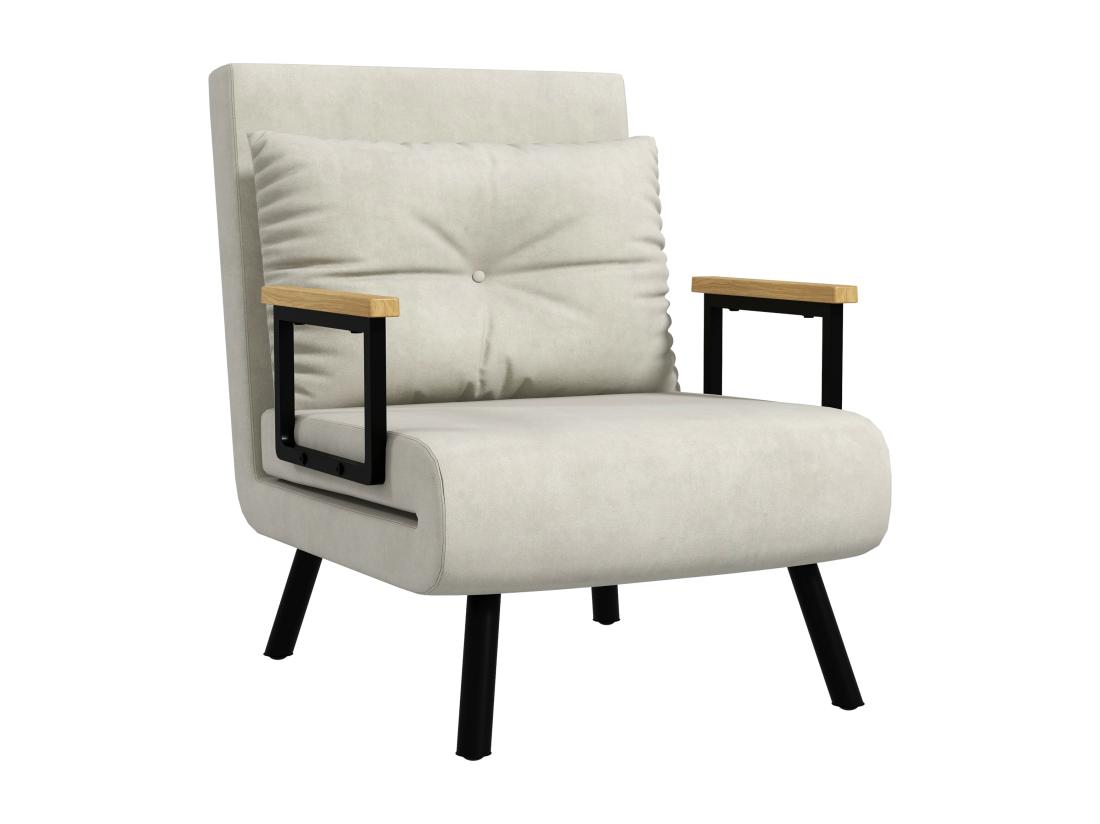 Vente Unique Fauteuil Convertible 3 En 1 Chauffeuse Lit Dossier Réglable Coussin Accoudoirs Bois Velours Crème