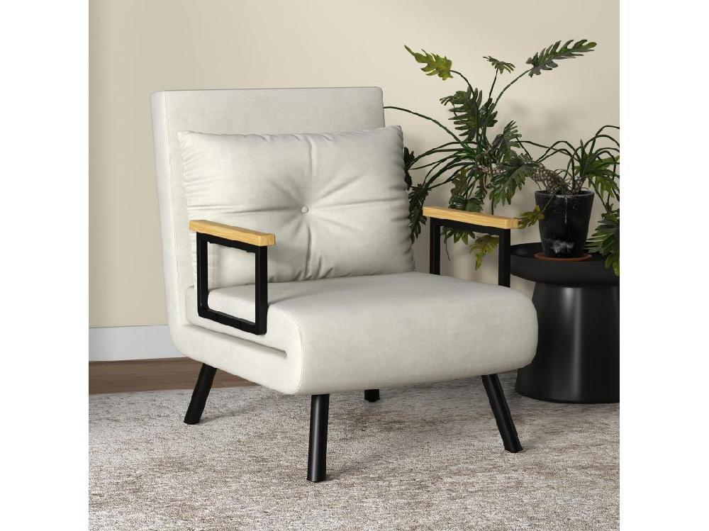 vente unique Fauteuil convertible 3 en 1 chauffeuse lit dossier réglable coussin accoudoirs bois velours crème