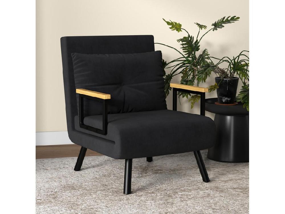 vente unique Fauteuil convertible 3 en 1 chauffeuse lit dossier réglable coussin accoudoirs bois velours noir