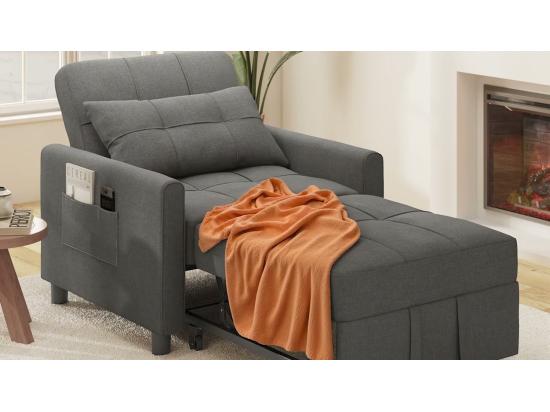 Vente Unique Fauteuil Convertible Canapé Lit 1 Place Fauteuil Chaise Longue Coussin Réglable Rangement Roues Pliante AR21-D