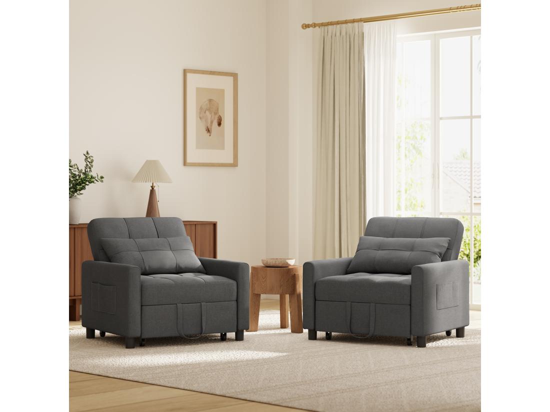 Vente Unique Fauteuil Convertible Canapé Lit 1 Place Fauteuil Chaise Longue Coussin Réglable Rangement Roues Pliante AR21-D