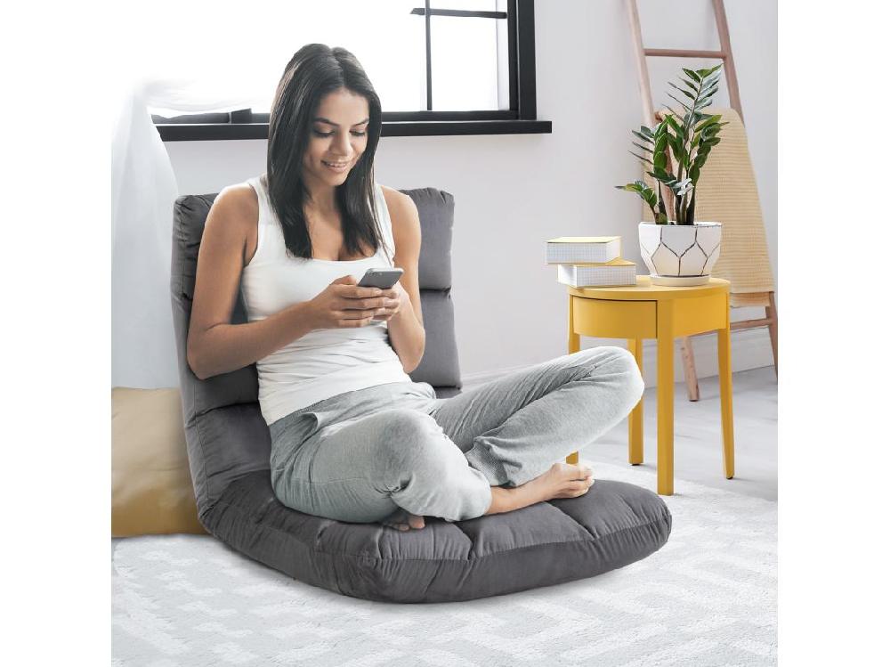 Vente Unique Fauteuil Convertible Fauteuil Paresseux Grand Confort Inclinaison Dossier Multipositions 90°-180° Flanelle Polyester Capitonné Gris Foncé