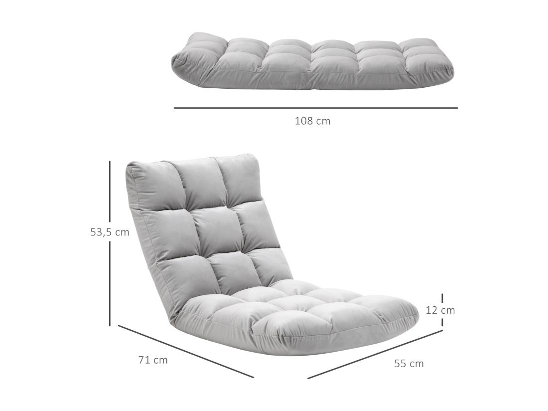 Vente Unique Fauteuil Convertible Fauteuil Paresseux Grand Confort Inclinaison Dossier Multipositions 90°-180° Flanelle Polyester Capitonné Gris Clair