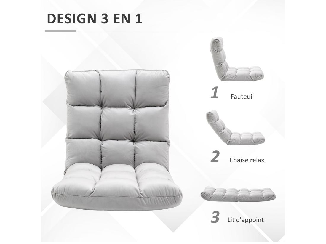 vente unique Fauteuil convertible fauteuil paresseux grand confort inclinaison dossier multipositions 90°-180° flanelle polyester capitonné gris clair