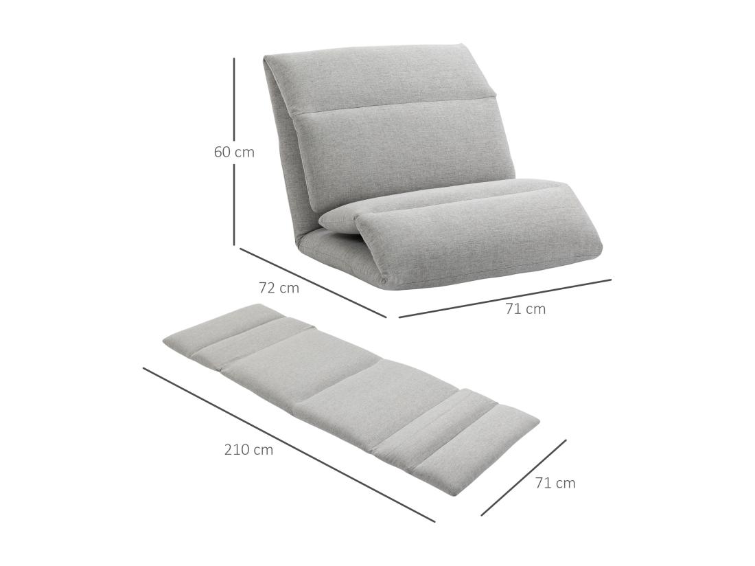 Vente Unique Fauteuil Convertible Fauteuil Paresseux Grand Confort Inclinaison Dossier Multipositions 90°-180° Acier Tissu Gris Clair