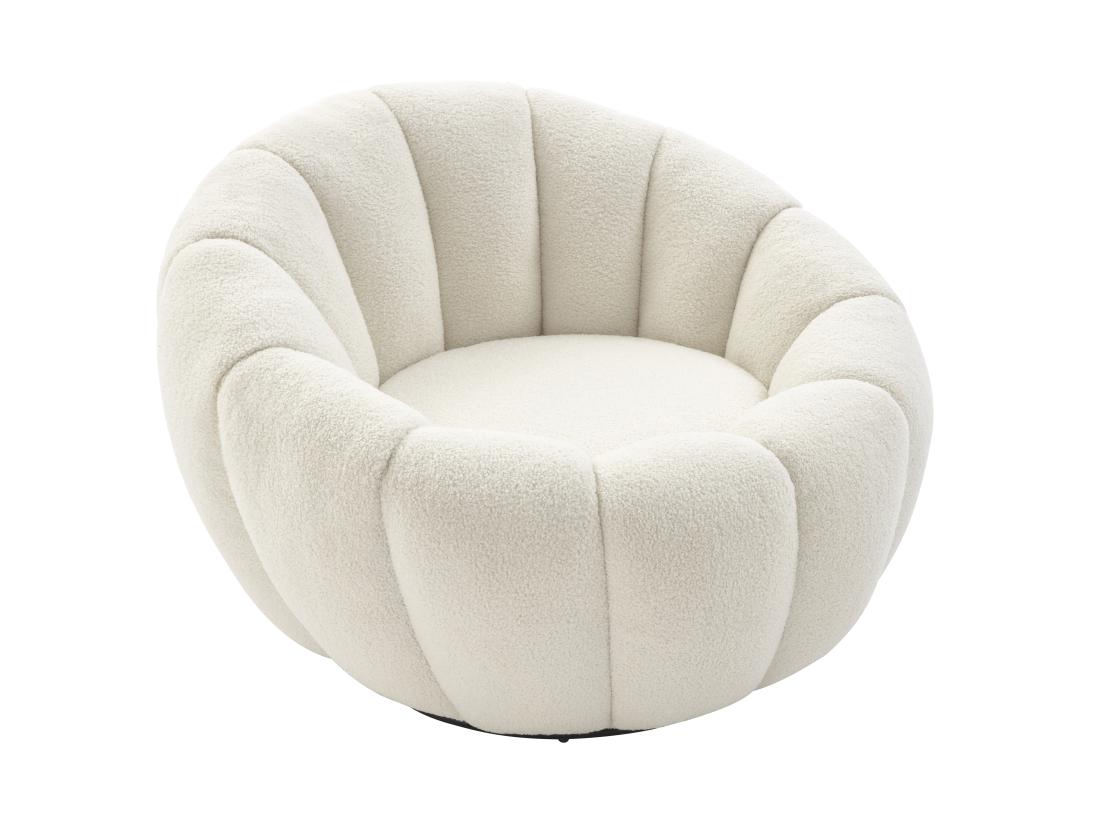 Vente Unique Fauteuil Coquillage Pivotant En Tissu Bouclette Blanc COSSATO