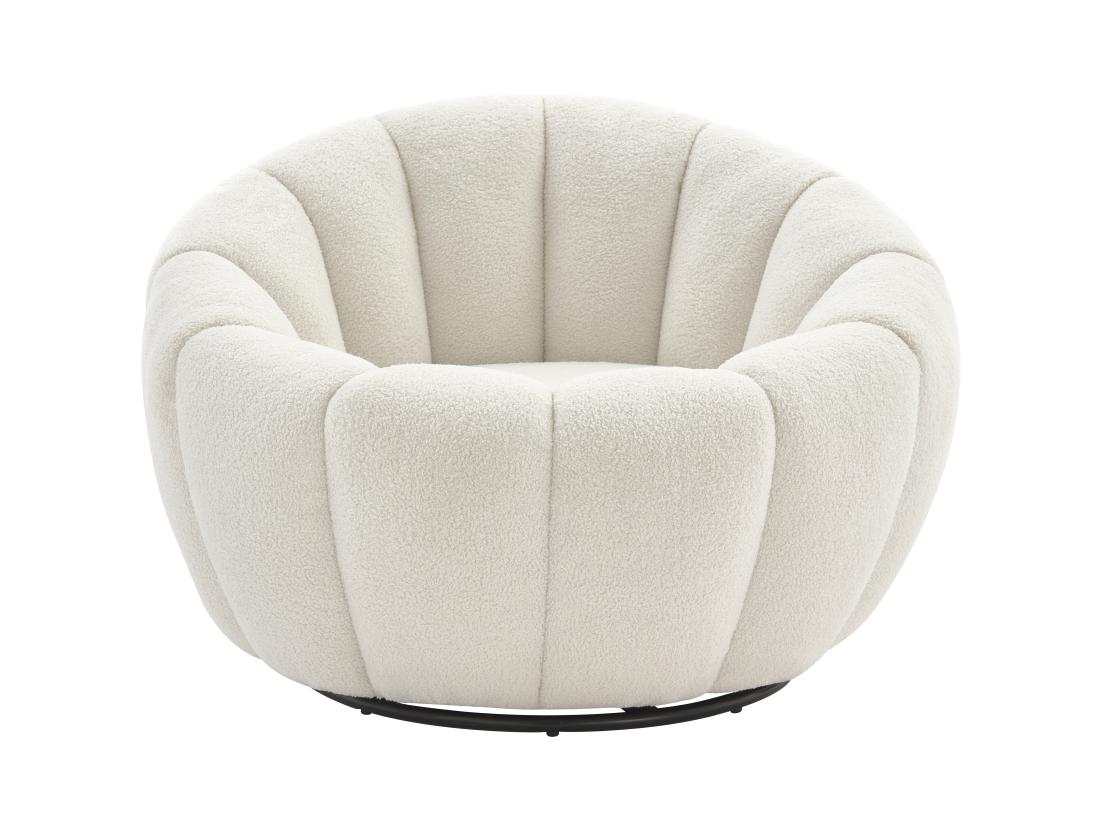 Vente Unique Fauteuil Coquillage Pivotant En Tissu Bouclette Blanc COSSATO